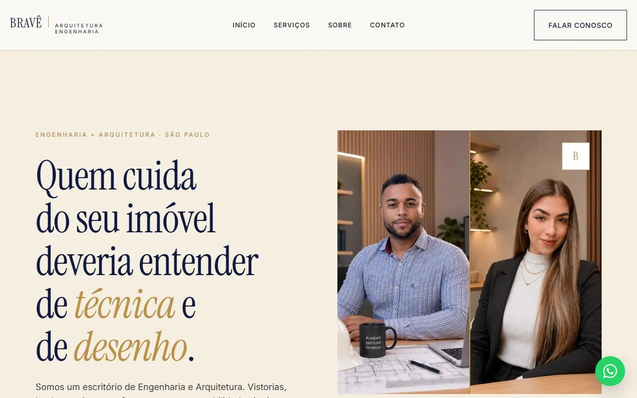 Site da Bravê Arquitetura e Engenharia, escritório de engenharia e arquitetura em São Paulo