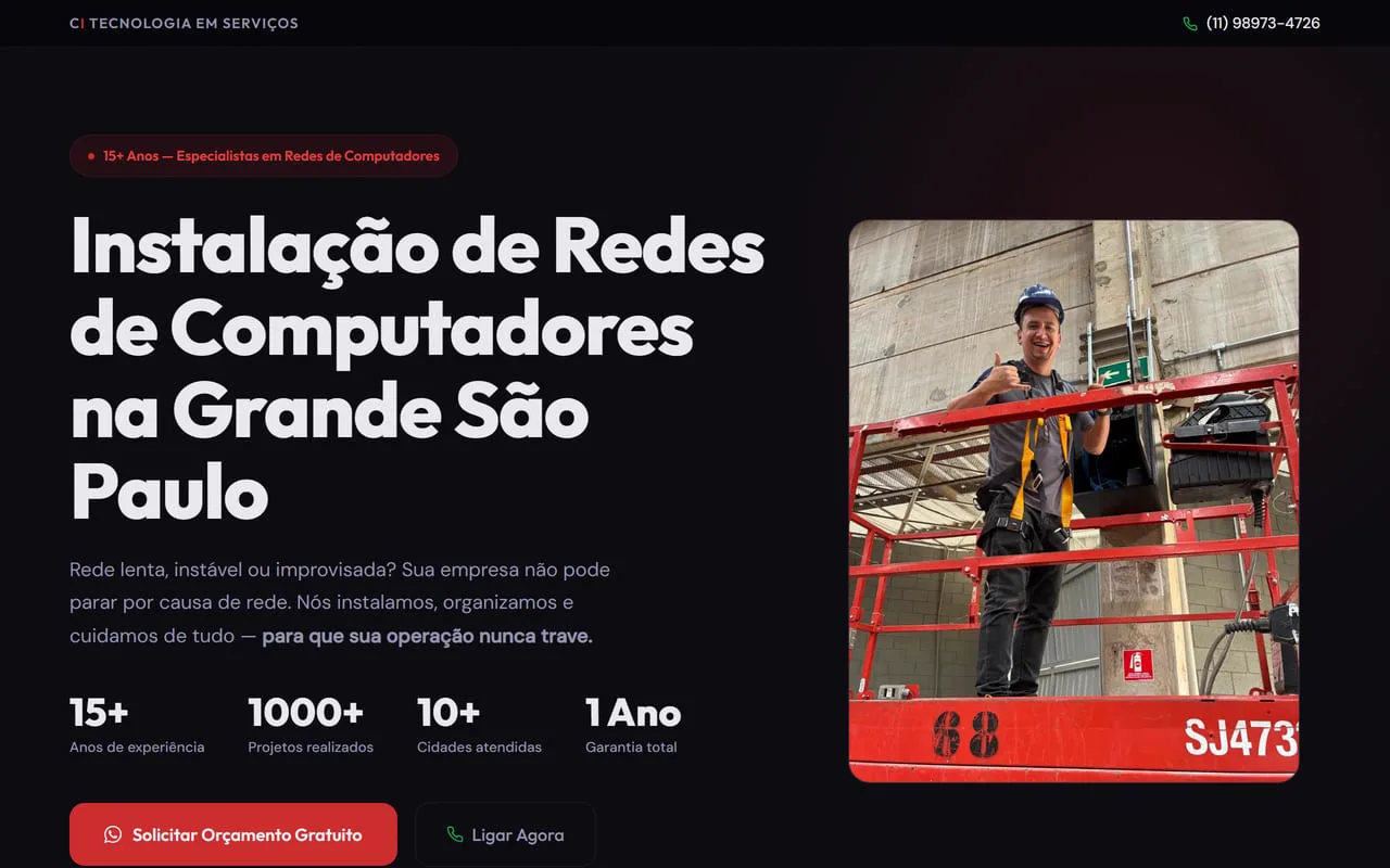 Site da CI Tecnologia, empresa de infraestrutura de redes e CFTV